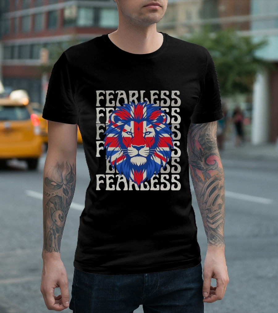 Fearless Union Jack Lion British Flag Pride T-Shirt