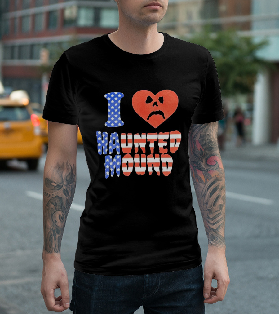 I Heart Haunted Mound USA American Flag Skull T-Shirt
