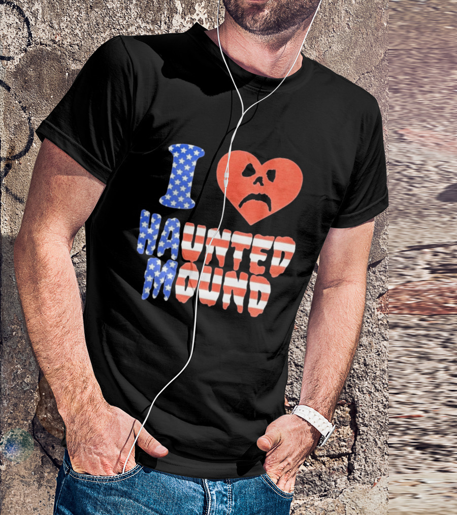 I Heart Haunted Mound USA American Flag Skull T-Shirt