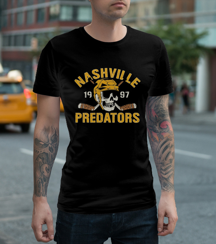 Nashville Predators Skull Hockey Helmet 1997 T-Shirt