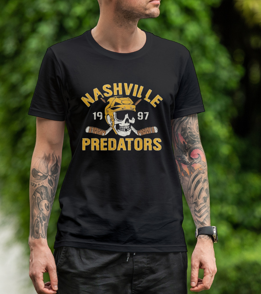 Nashville Predators Skull Hockey Helmet 1997 T-Shirt