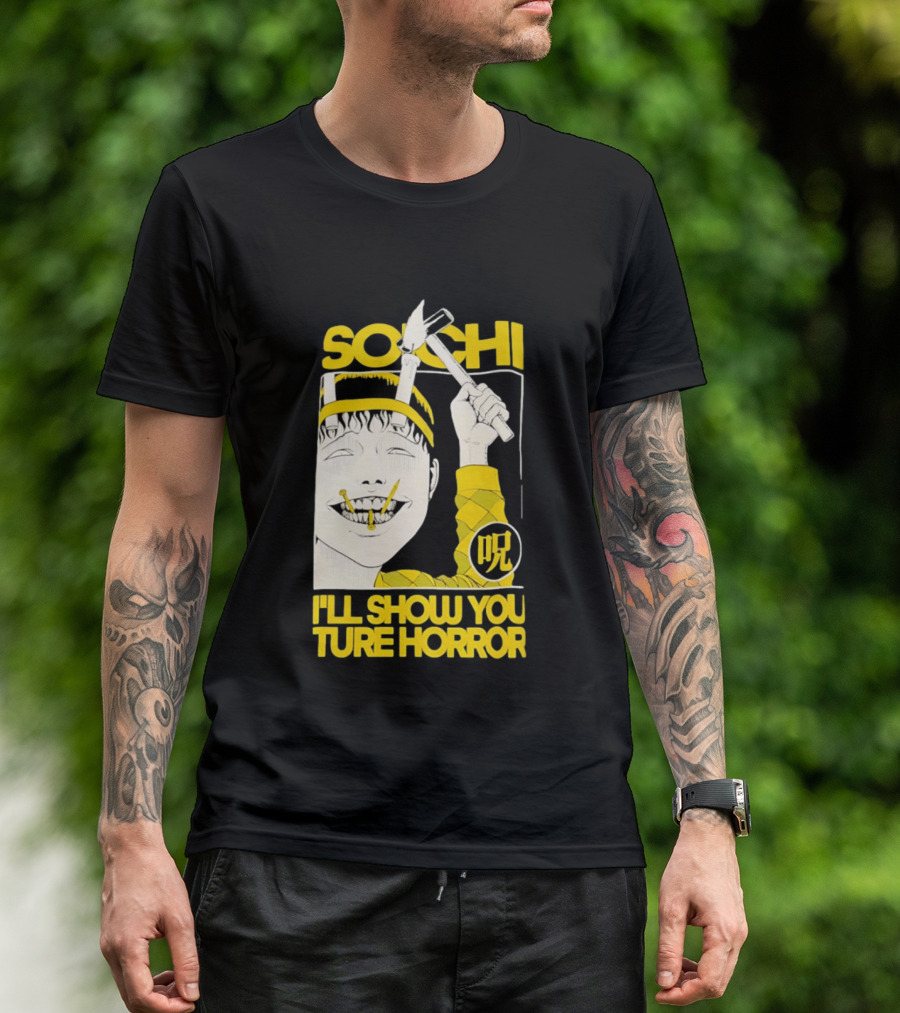 Soichi I'll Show You True Horror Junji Ito Manga Character Creepy Smile Yellow T-Shirt