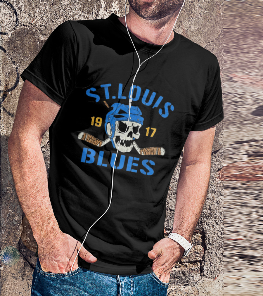 St. Louis Blues Skull Helmet Hockey Stick 1917 T-Shirt