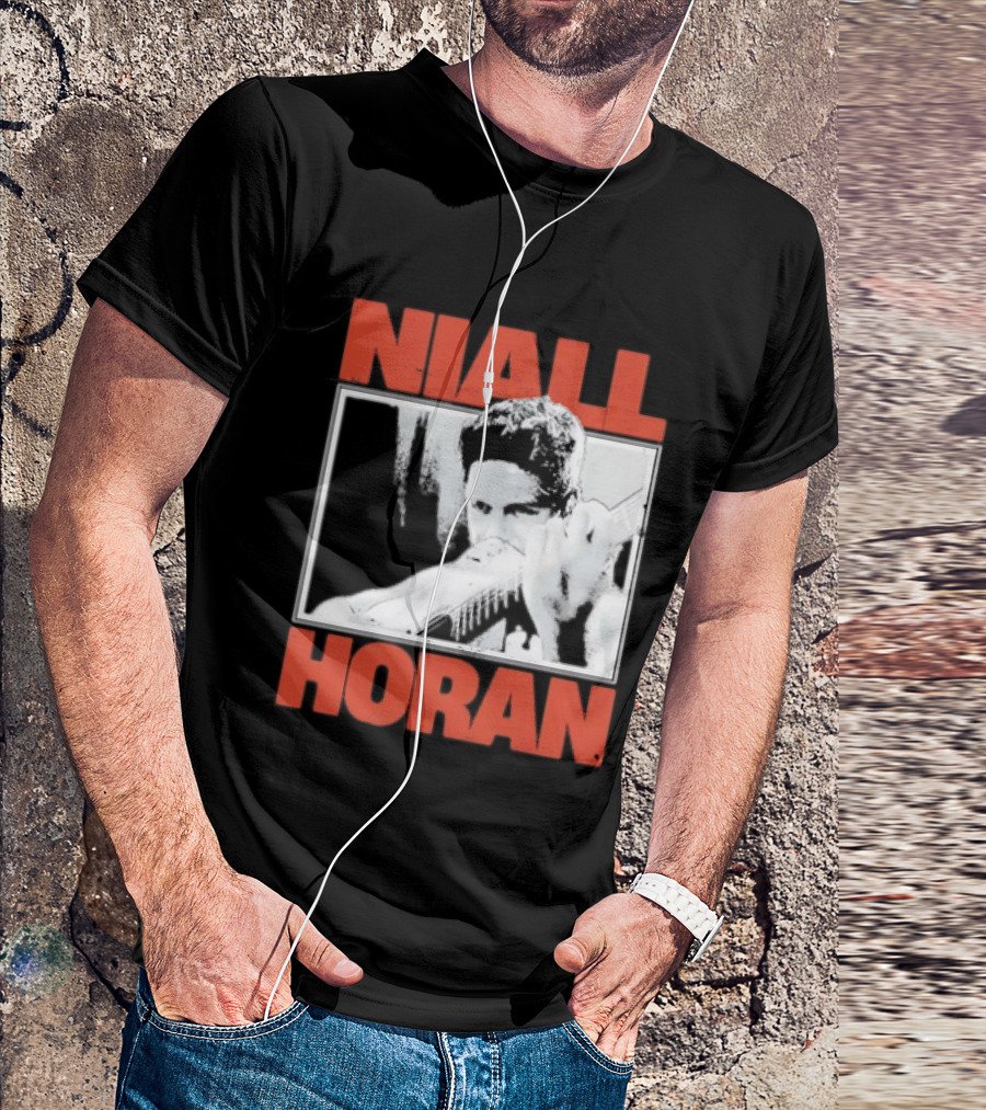 Niall Horan Playing Guitar Black And White T-Shirt