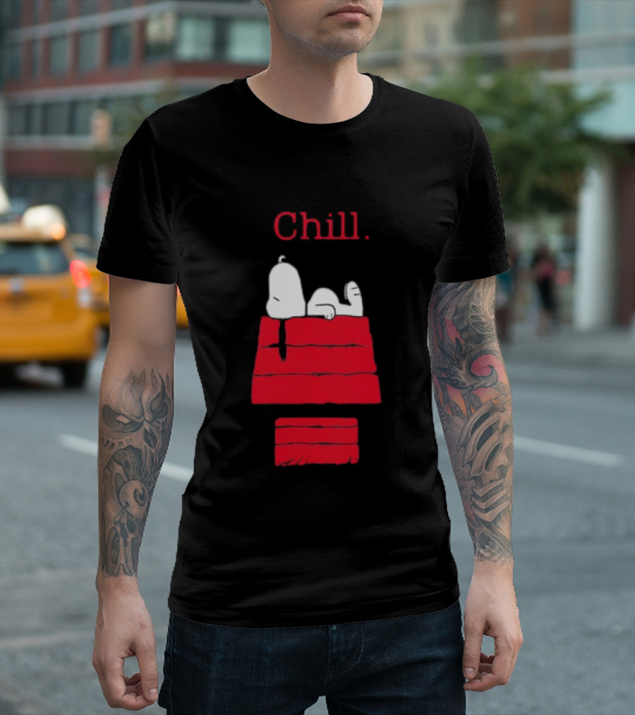 Peanuts Snoopy Chill Relaxing On Red Doghouse T-Shirt