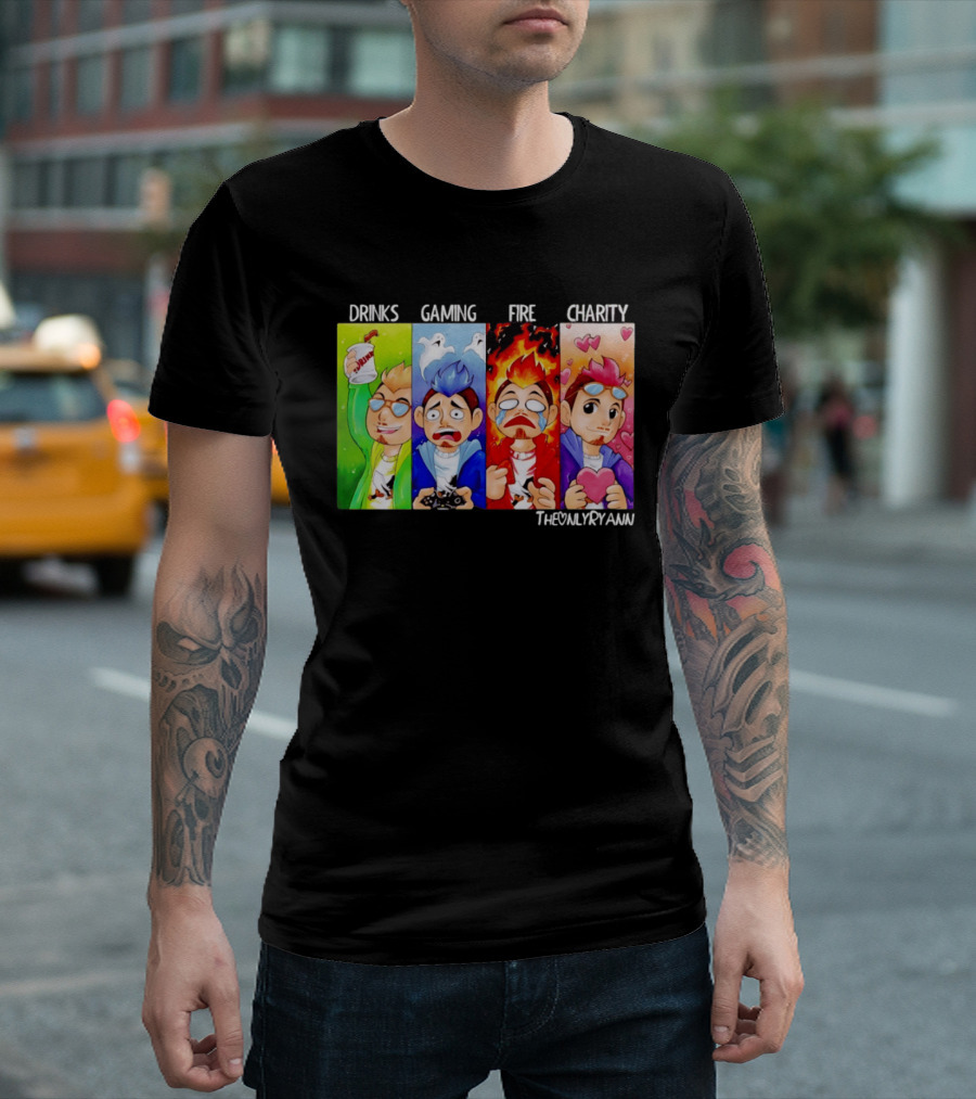 TheOnlyRyann Drinks Gaming Fire Charity Panel T-Shirt
