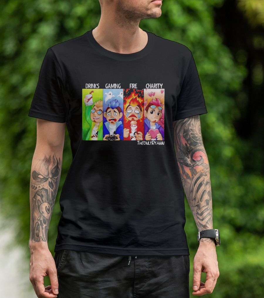 TheOnlyRyann Drinks Gaming Fire Charity Panel T-Shirt
