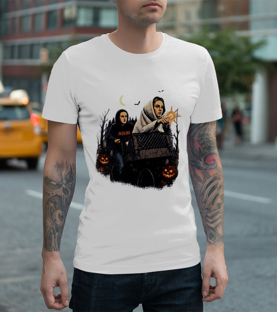 Caitlin Clark Stranger Things Indiana Halloween Bicycle Moon Pumpkin Glow Finger T-Shirt