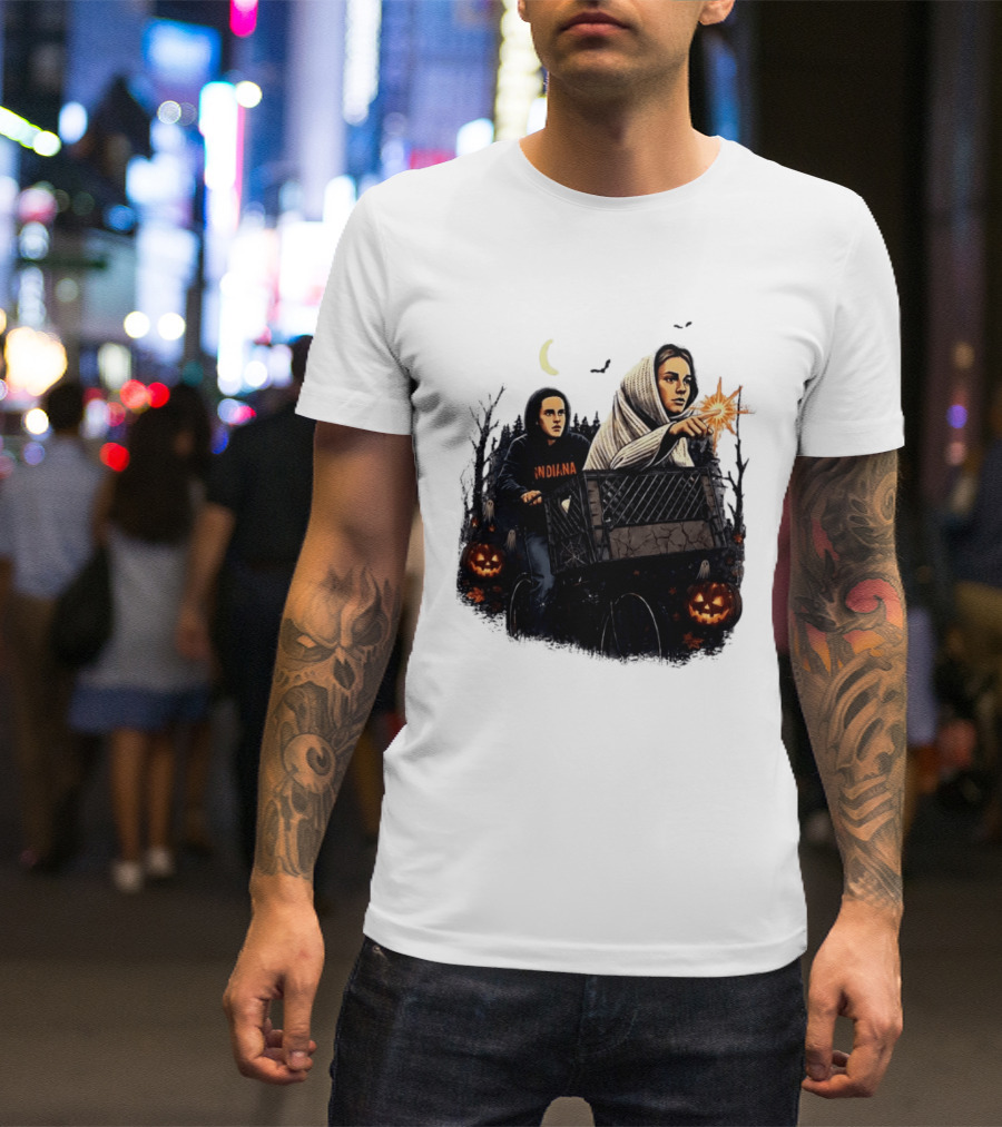 Caitlin Clark Stranger Things Indiana Halloween Bicycle Moon Pumpkin Glow Finger T-Shirt