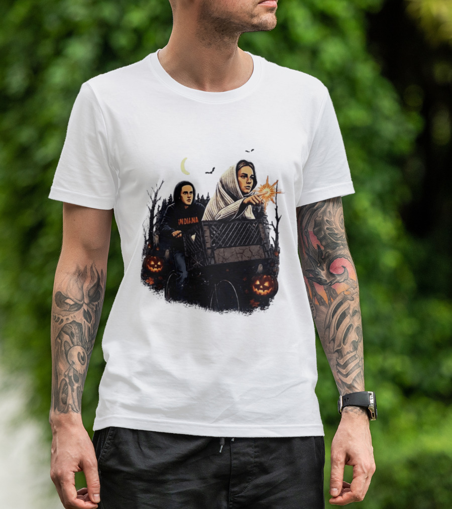 Caitlin Clark Stranger Things Indiana Halloween Bicycle Moon Pumpkin Glow Finger T-Shirt