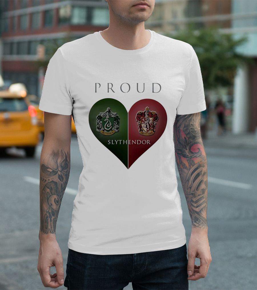 Proud Slythendor Heart Slytherin Gryffindor Crest Combination T-Shirt