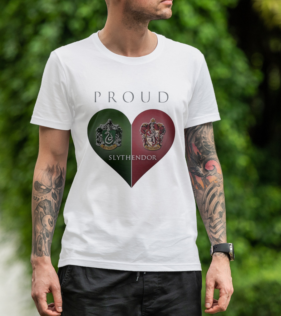Proud Slythendor Heart Slytherin Gryffindor Crest Combination T-Shirt