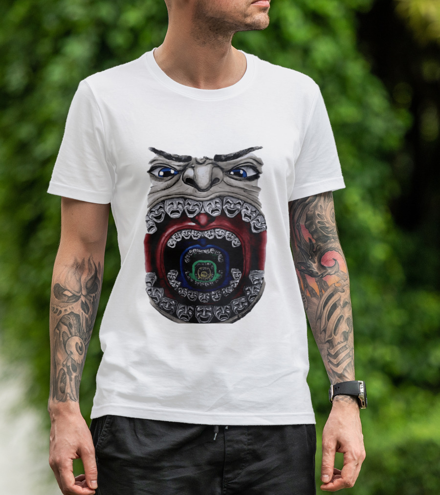 Surreal Face Theater Masks Mouth Optical Illusion T-Shirt