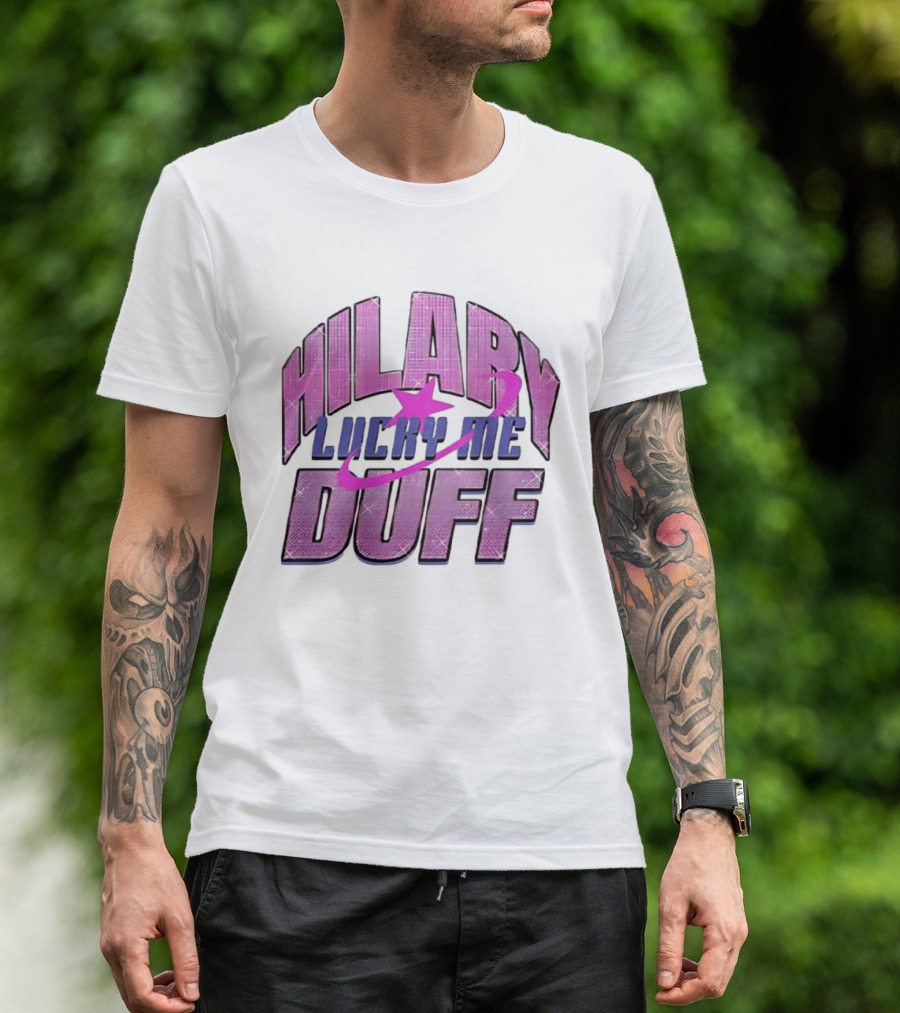 Hilary Duff Lucky Me Pink Glitter Star Planet Pop Singer T-Shirt