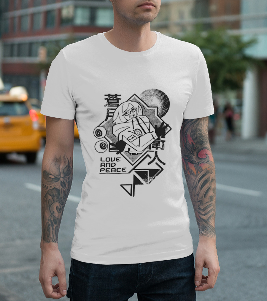 Love And Peace Anime Halftone Mecha Robot T-Shirt