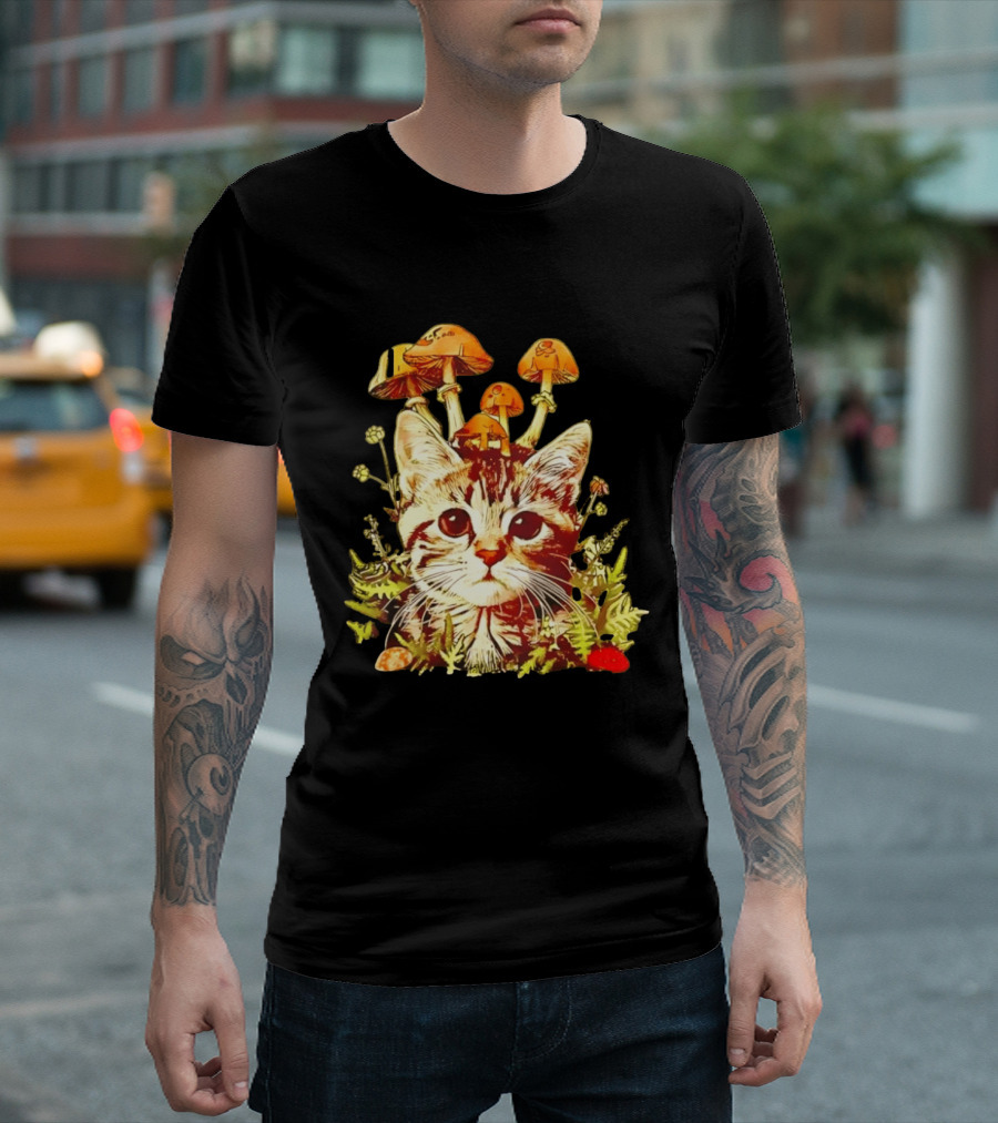 Blooming At My Own Pace Cat With Mushrooms T-Shirt