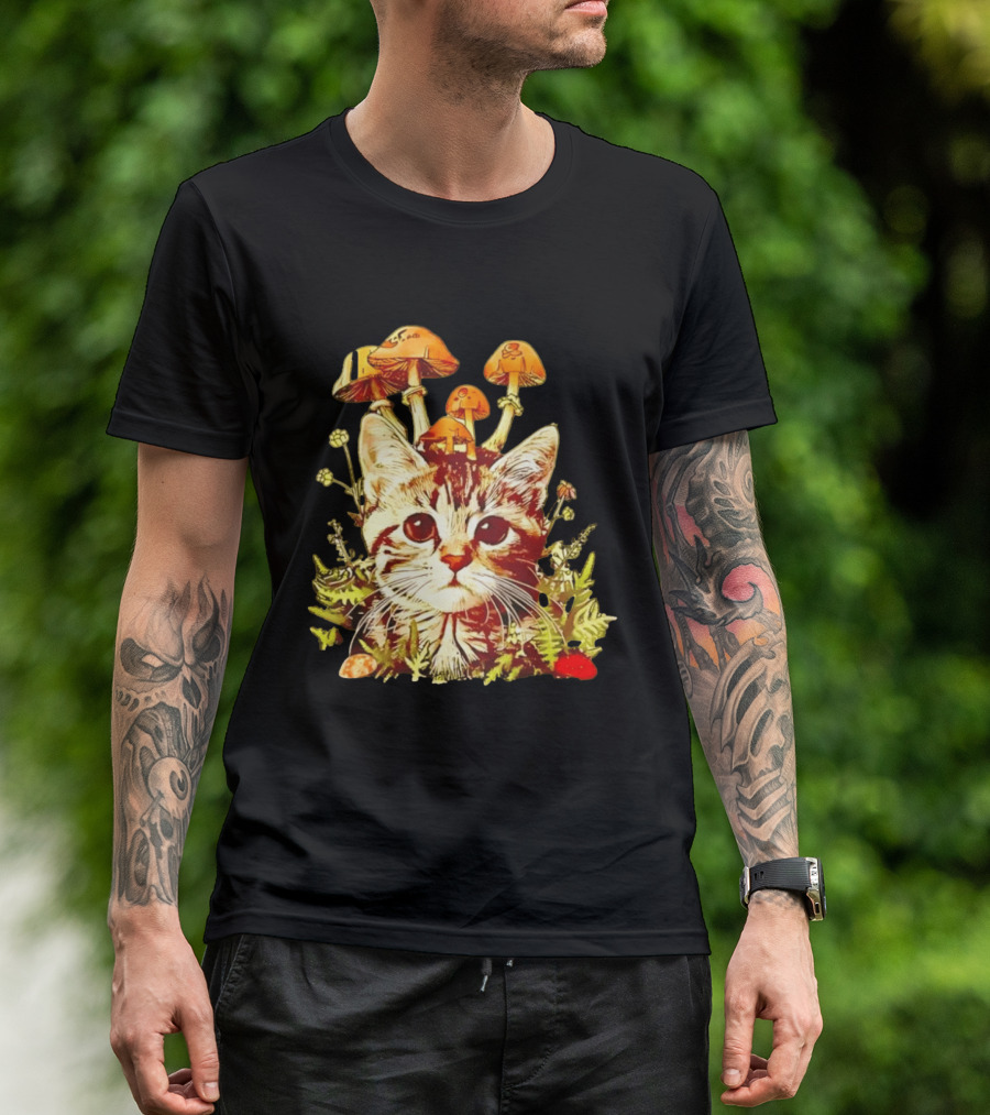 Blooming At My Own Pace Cat With Mushrooms T-Shirt