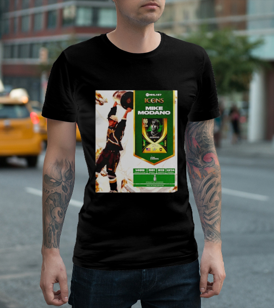 NHL 27 Icons Mike Modano Dallas Stars Player Stats And Achievements T-Shirt