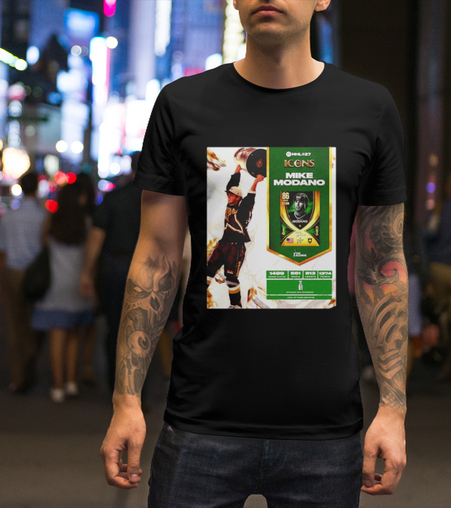 NHL 27 Icons Mike Modano Dallas Stars Player Stats And Achievements T-Shirt