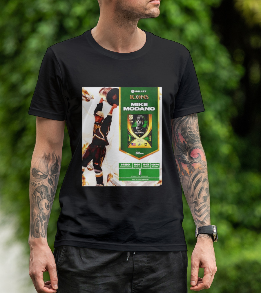 NHL 27 Icons Mike Modano Dallas Stars Player Stats And Achievements T-Shirt