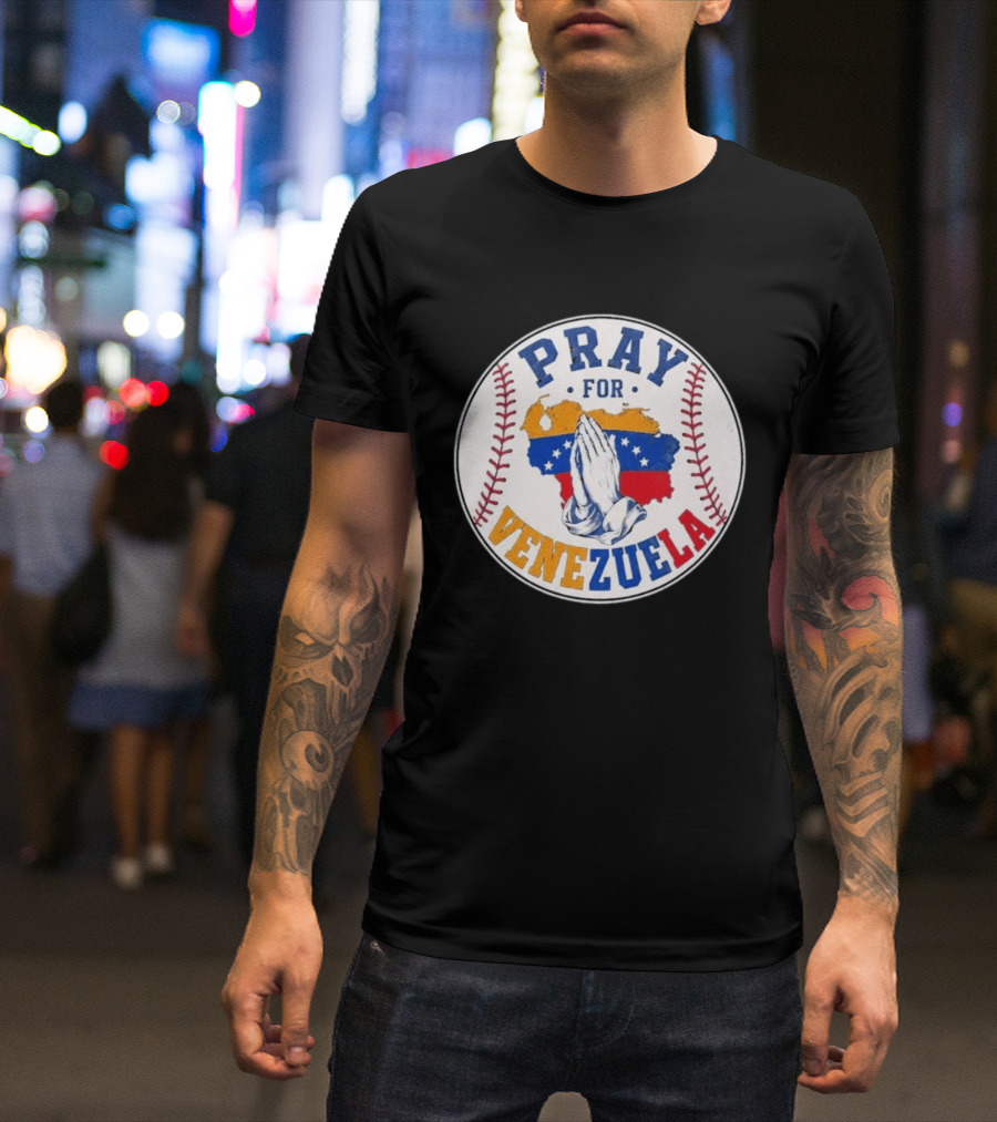Pray For Venezuela Baseball Map Hands T-Shirt