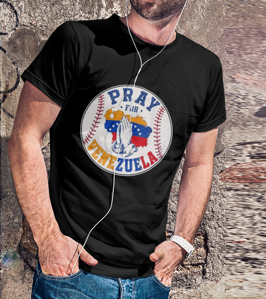 Pray For Venezuela Baseball Map Hands T-Shirt