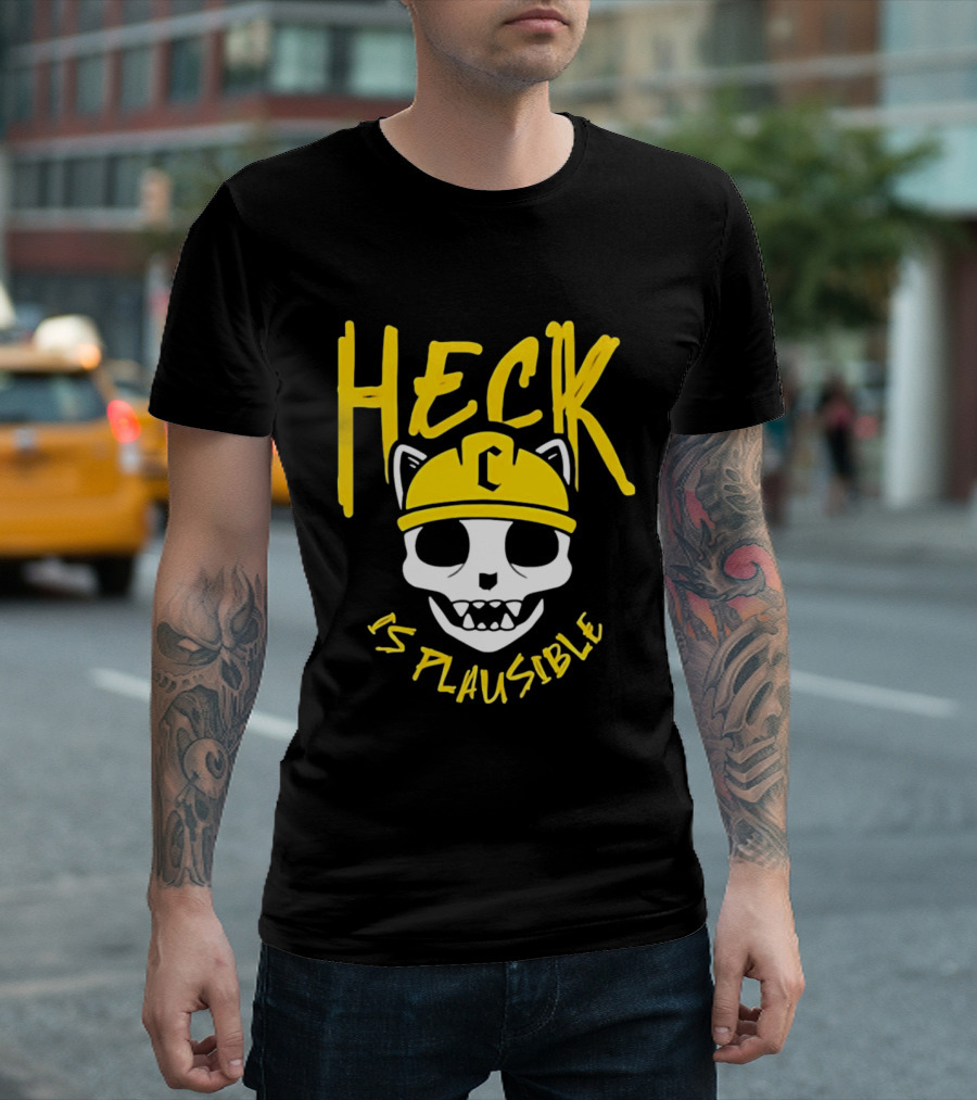 Heck Is Plausible Cat Skull Construction Helmet T-Shirt
