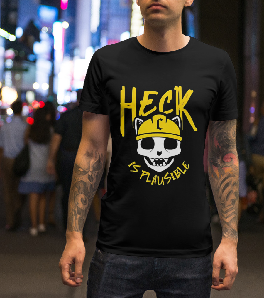 Heck Is Plausible Cat Skull Construction Helmet T-Shirt