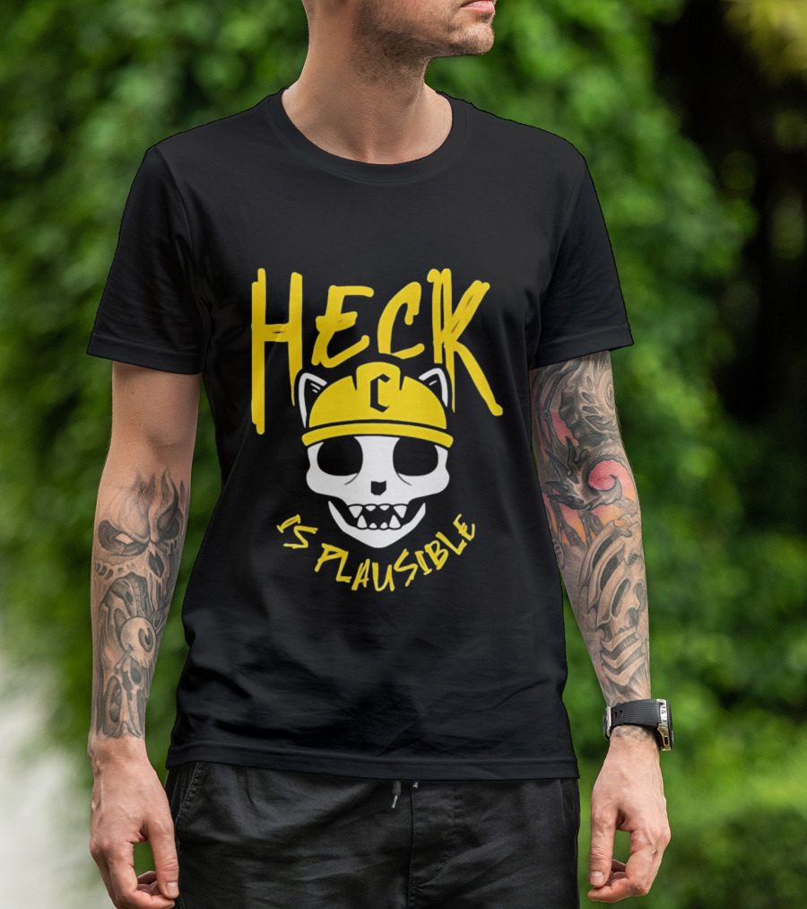 Heck Is Plausible Cat Skull Construction Helmet T-Shirt