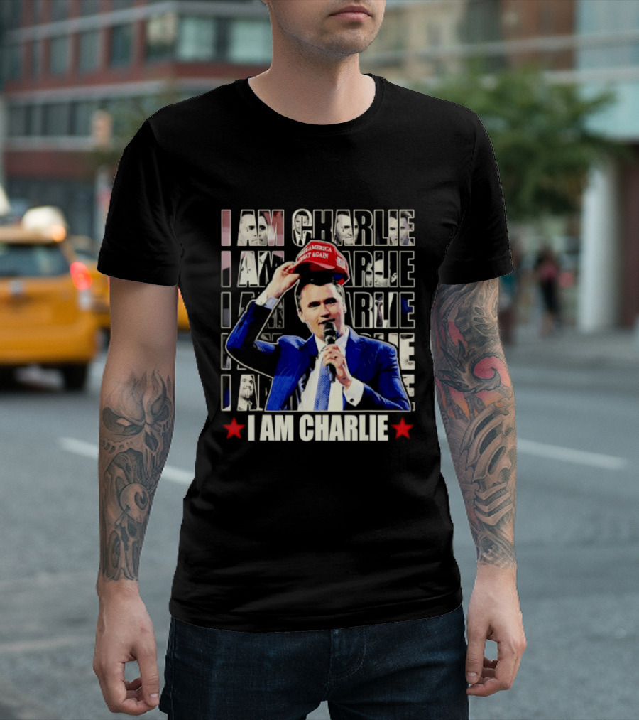 I Am Charlie With Make America Great Again Hat Repeated T-Shirt
