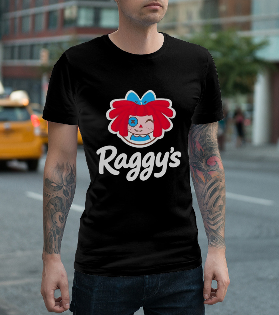 Raggy's Raggedy Ann Cartoon Character Red Hair Blue Bow T-Shirt