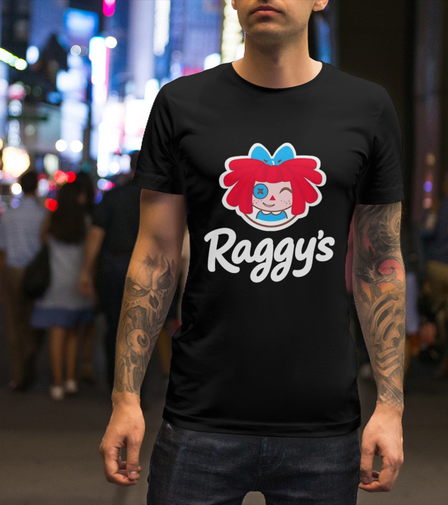 Raggy's Raggedy Ann Cartoon Character Red Hair Blue Bow T-Shirt