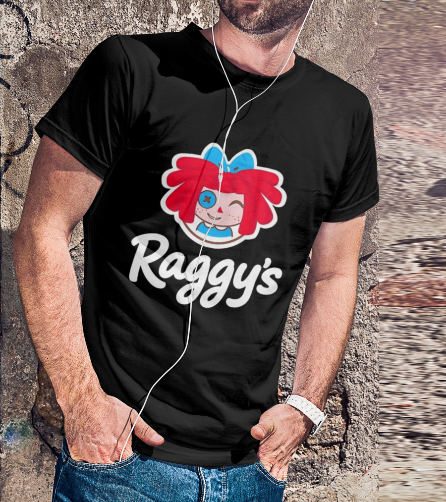 Raggy's Raggedy Ann Cartoon Character Red Hair Blue Bow T-Shirt