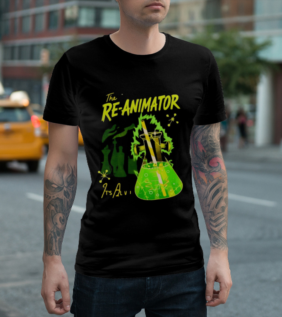The Re Animator It's Alive Green Lab Flask Horror Film T-Shirt
