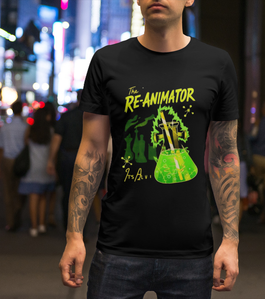 The Re Animator It's Alive Green Lab Flask Horror Film T-Shirt