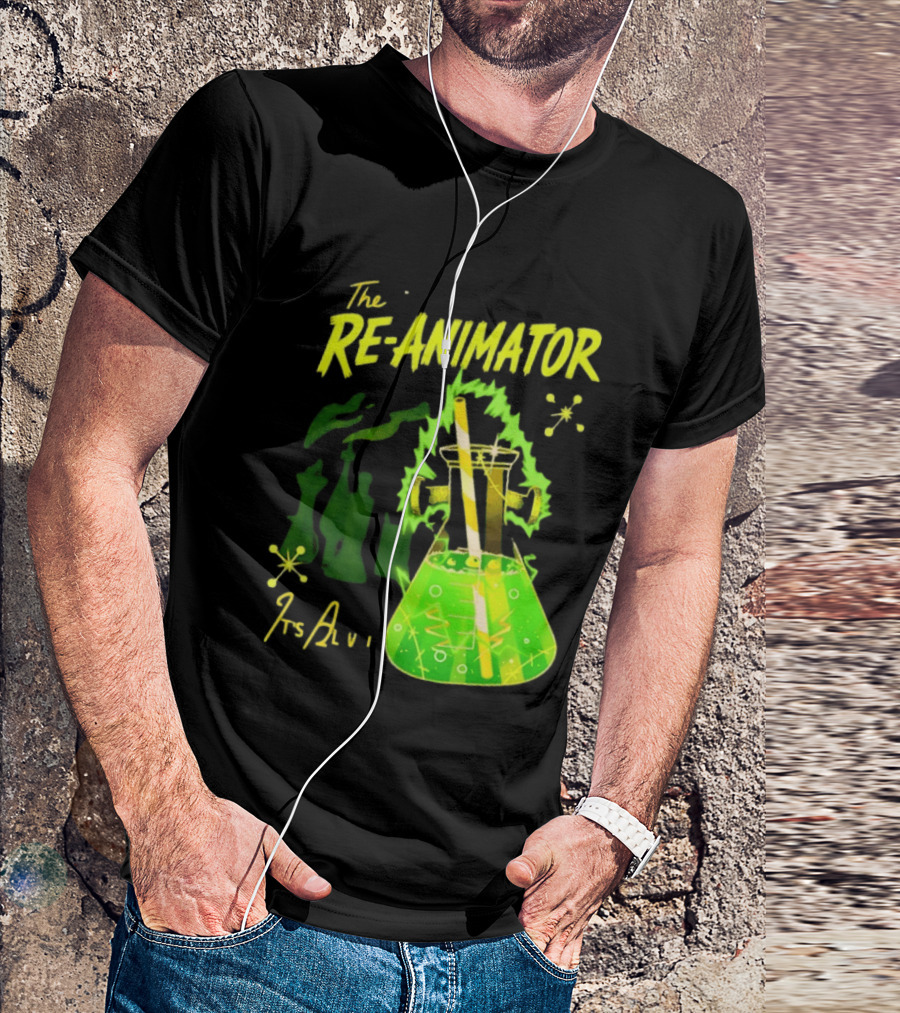 The Re Animator It's Alive Green Lab Flask Horror Film T-Shirt
