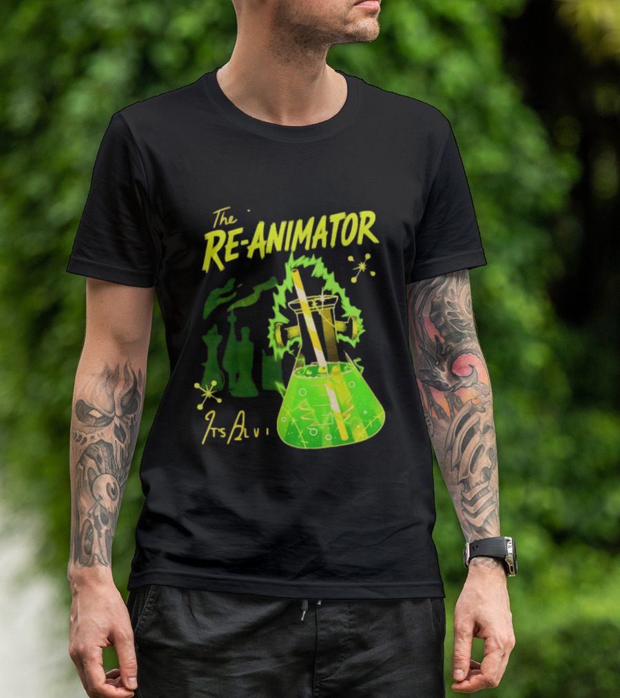 The Re Animator It's Alive Green Lab Flask Horror Film T-Shirt