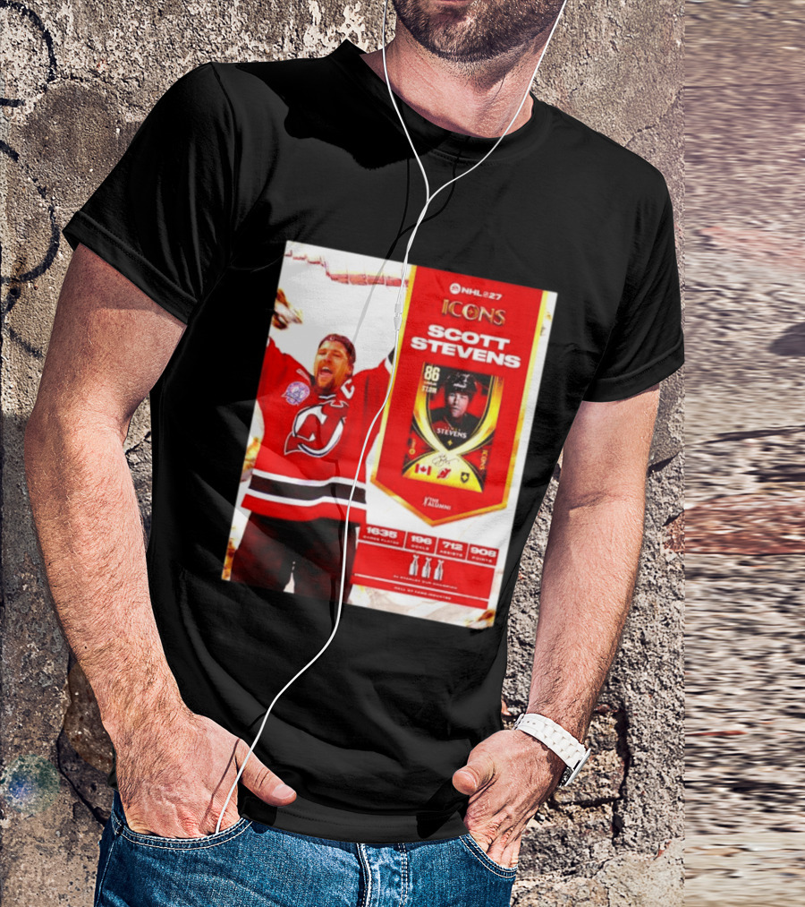 NHL 27 Icons Scott Stevens New Jersey Devils Hall Of Fame Legend T-Shirt