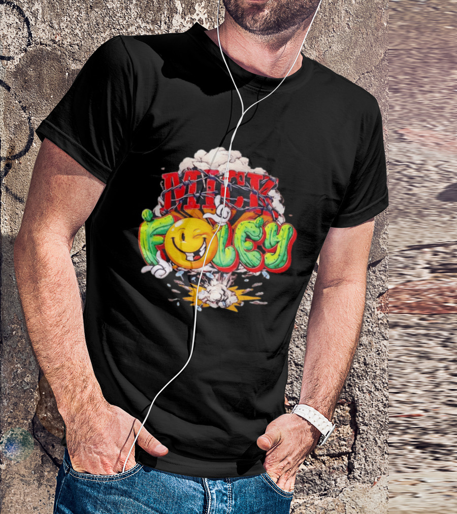 Mick Foley Cactus Smiley Face Barbed Wire Explosive Burst T-Shirt