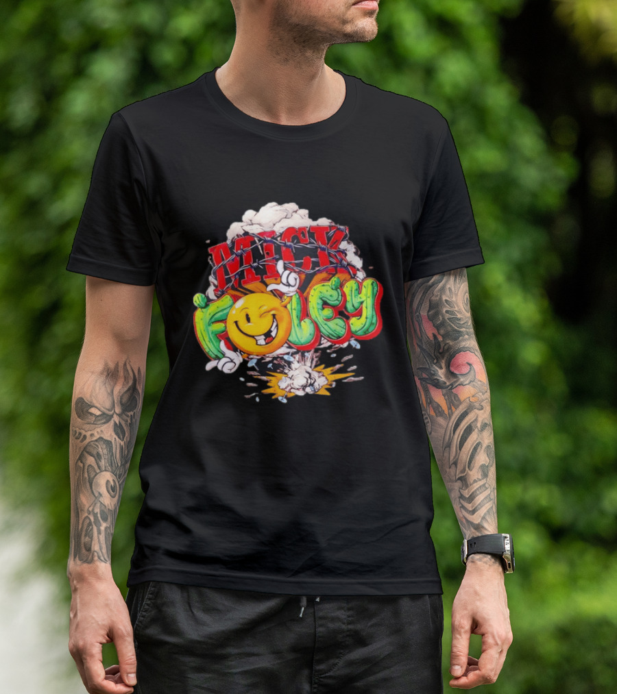 Mick Foley Cactus Smiley Face Barbed Wire Explosive Burst T-Shirt