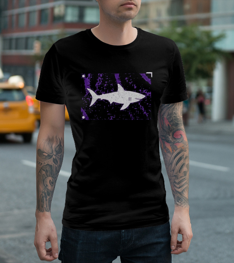 Shark Warning Flag Purple Distressed White T-Shirt