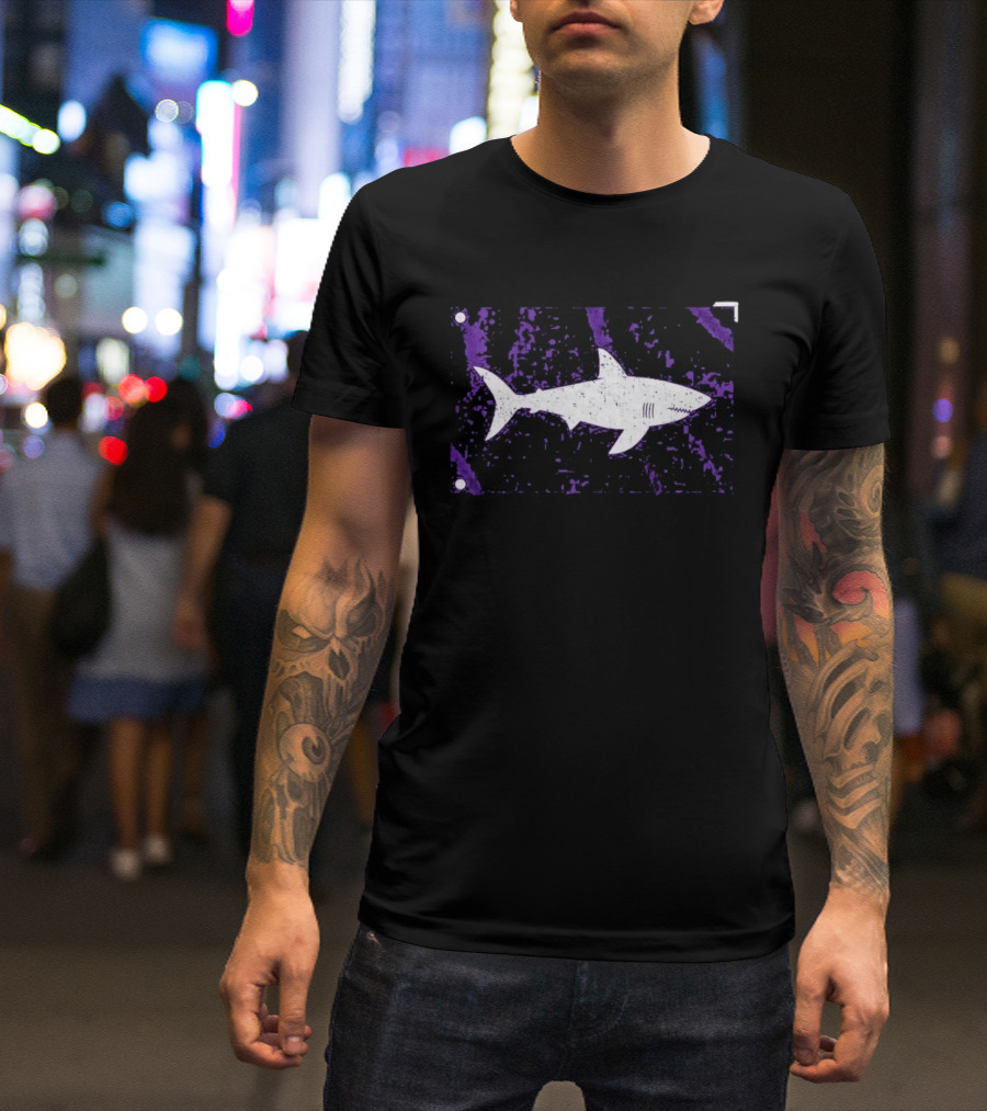 Shark Warning Flag Purple Distressed White T-Shirt