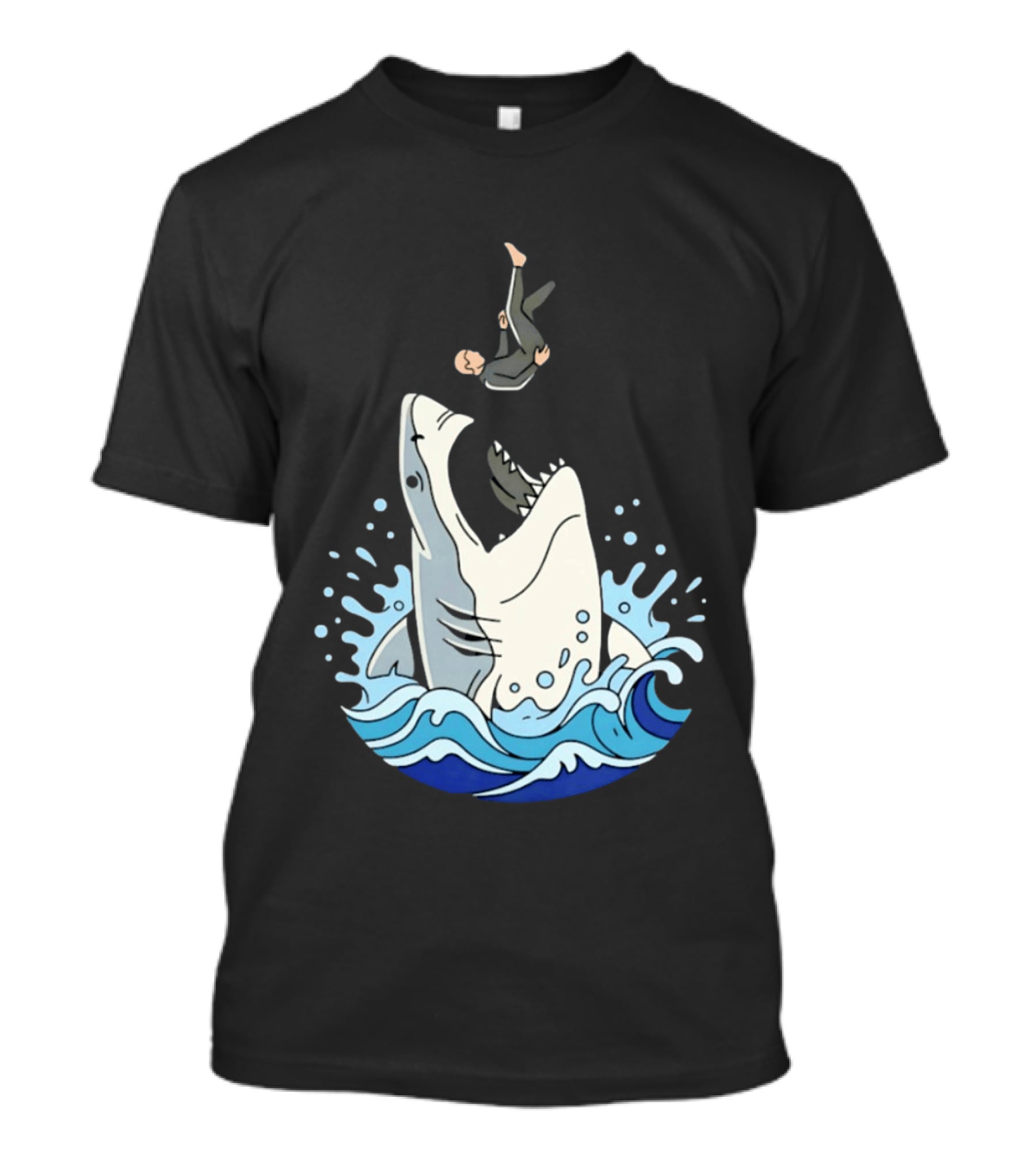 Great White Shark Surfer Falling Water Splash Scene T-Shirt