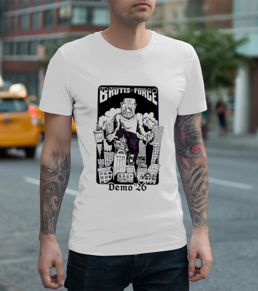 Brutes Of Force Demo '26 Hardcore Punk Band Monster Destroying City T-Shirt