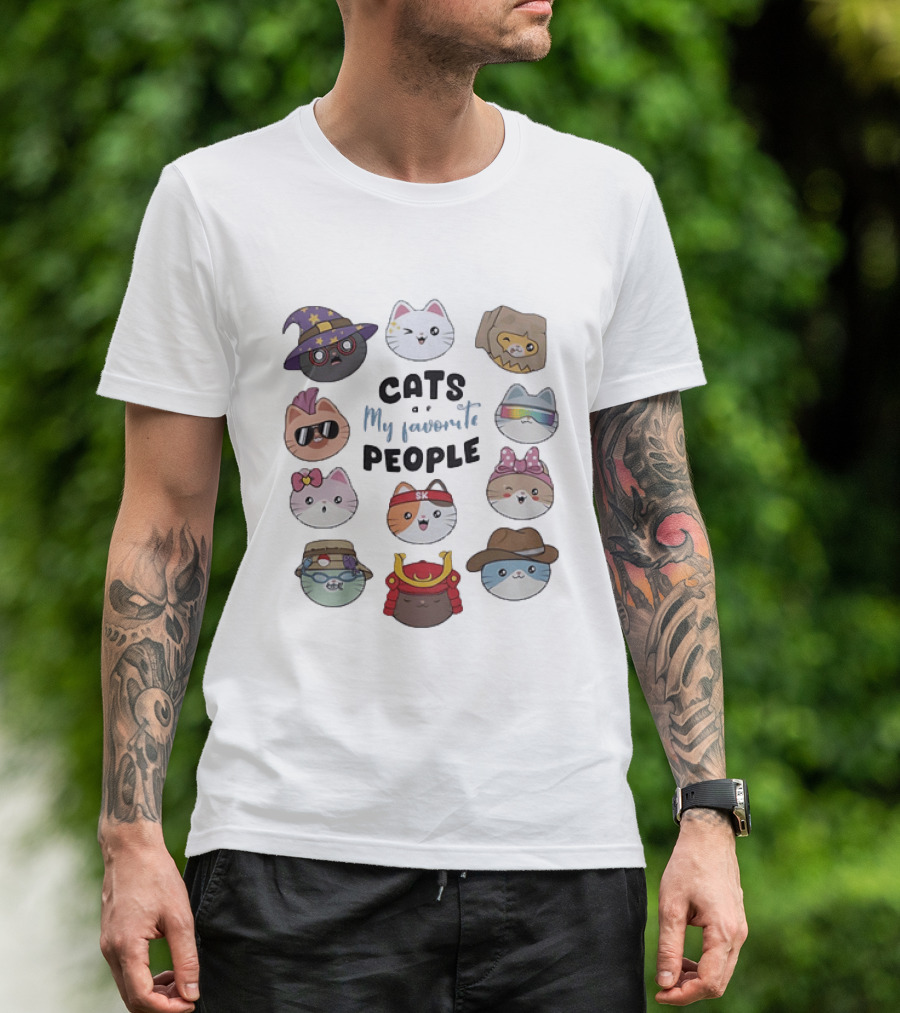 Cats Are My Favorite People Cute Wizard Ninja Cowboy Kawaii Kittens T-Shirt