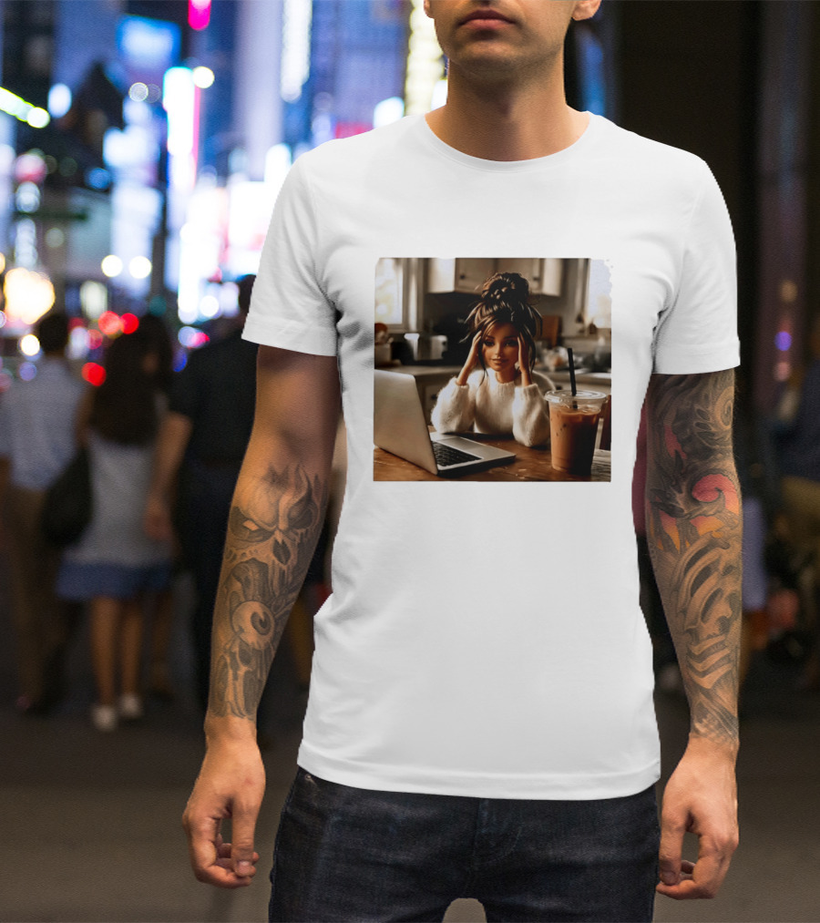 Crashing Out Barbie Girl With Coffee And Laptop Vibes T-Shirt