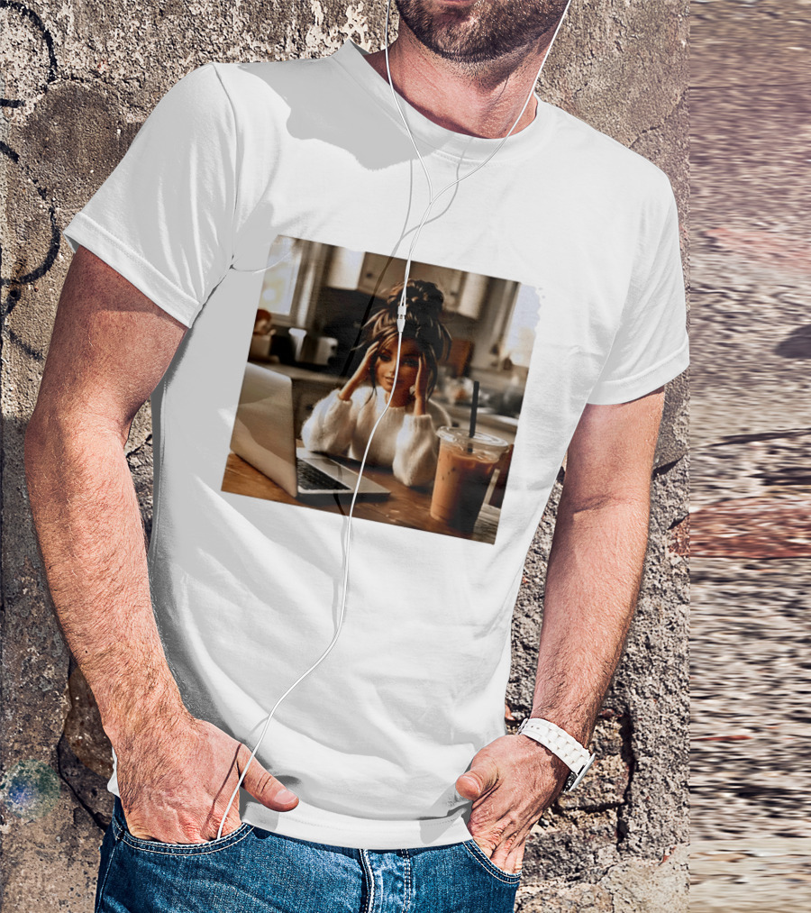 Crashing Out Barbie Girl With Coffee And Laptop Vibes T-Shirt