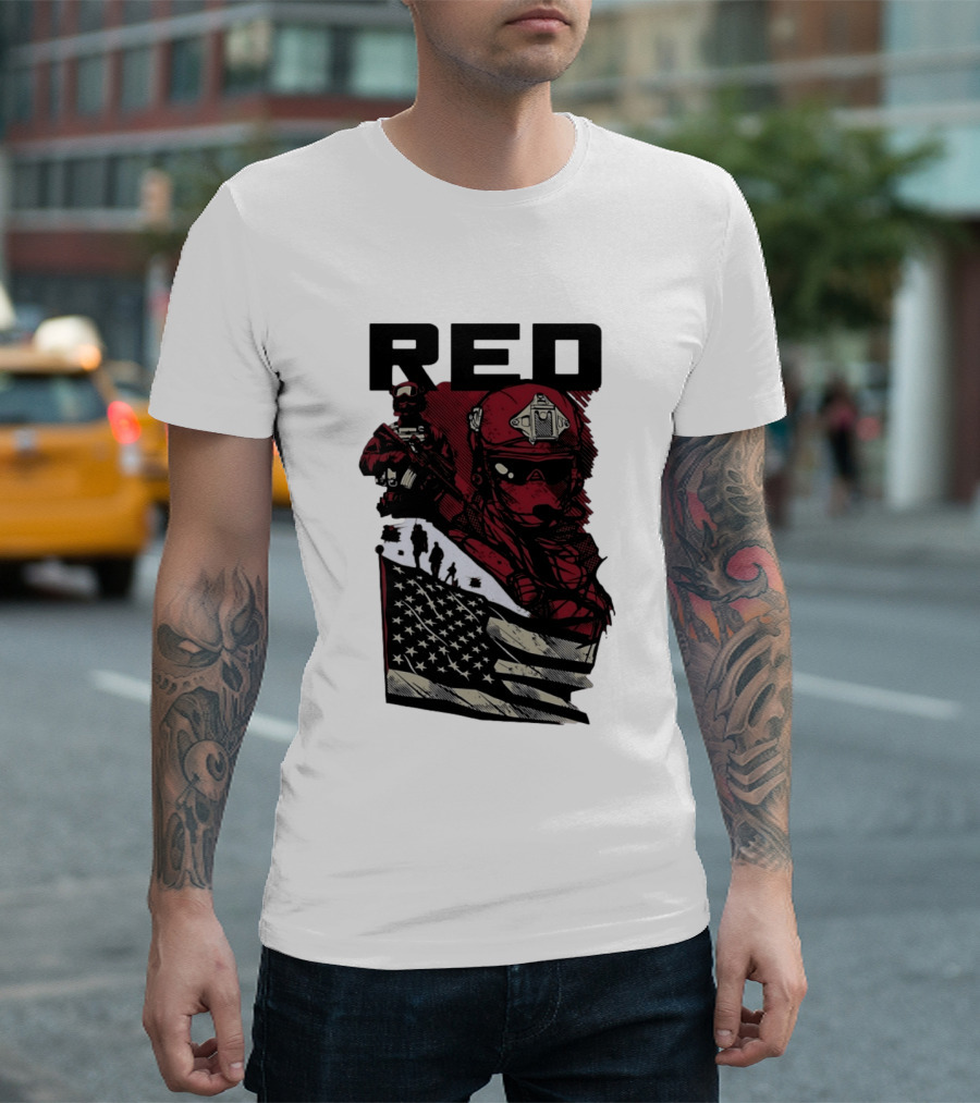 Red Military Special Forces Soldier American Flag T-Shirt