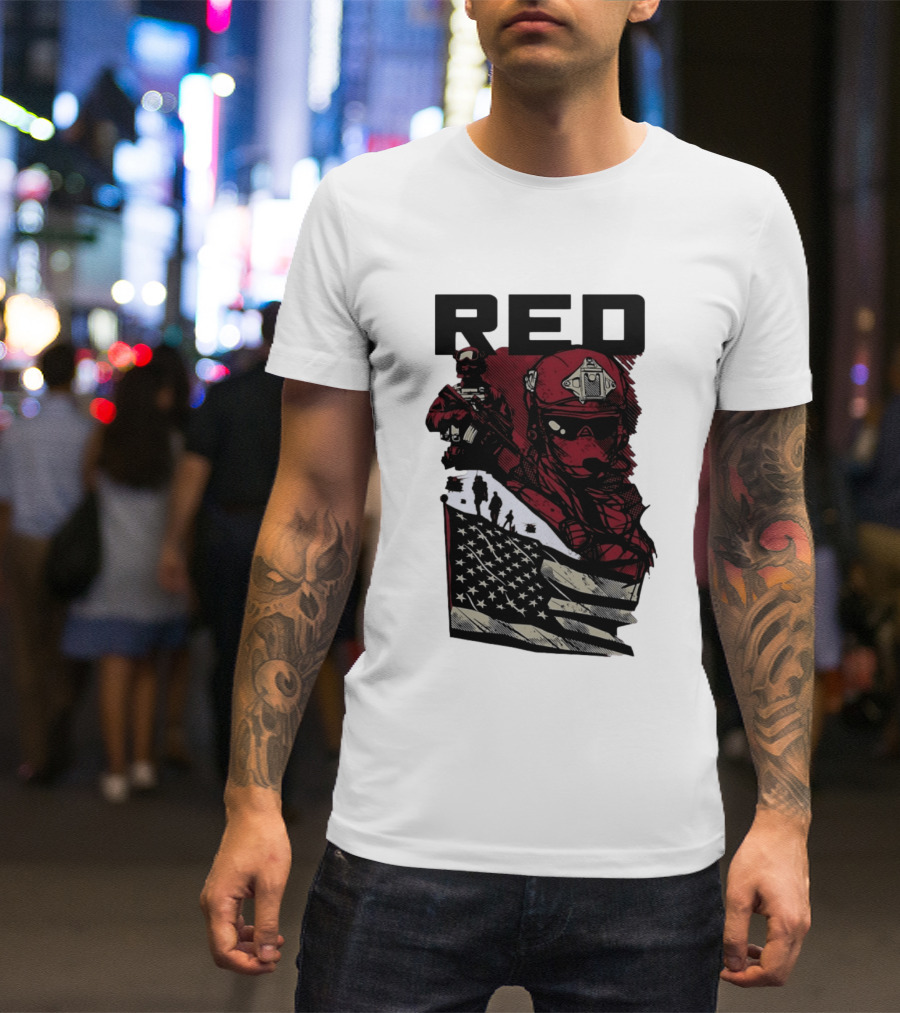 Red Military Special Forces Soldier American Flag T-Shirt