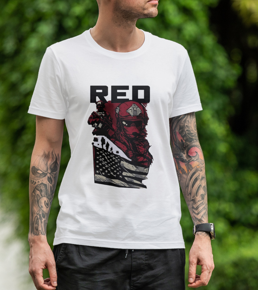 Red Military Special Forces Soldier American Flag T-Shirt